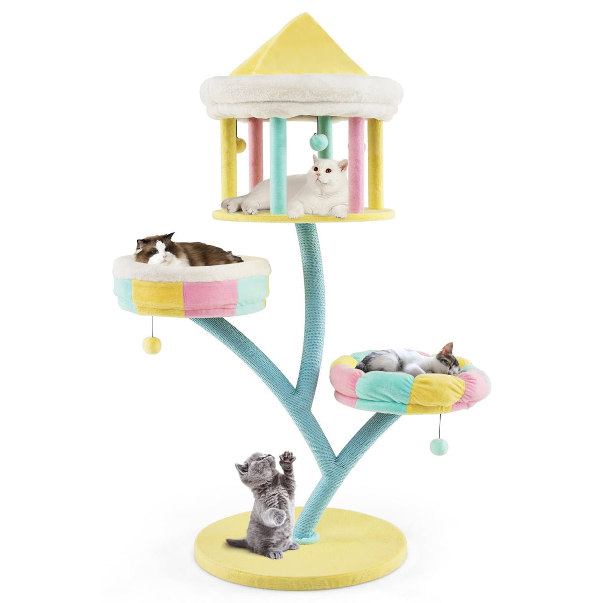 Multi-Layer Cat Tree with 2 Removable Perches Scratching Posts-Color-Cat Trees & Scratchers-DECOROLALA