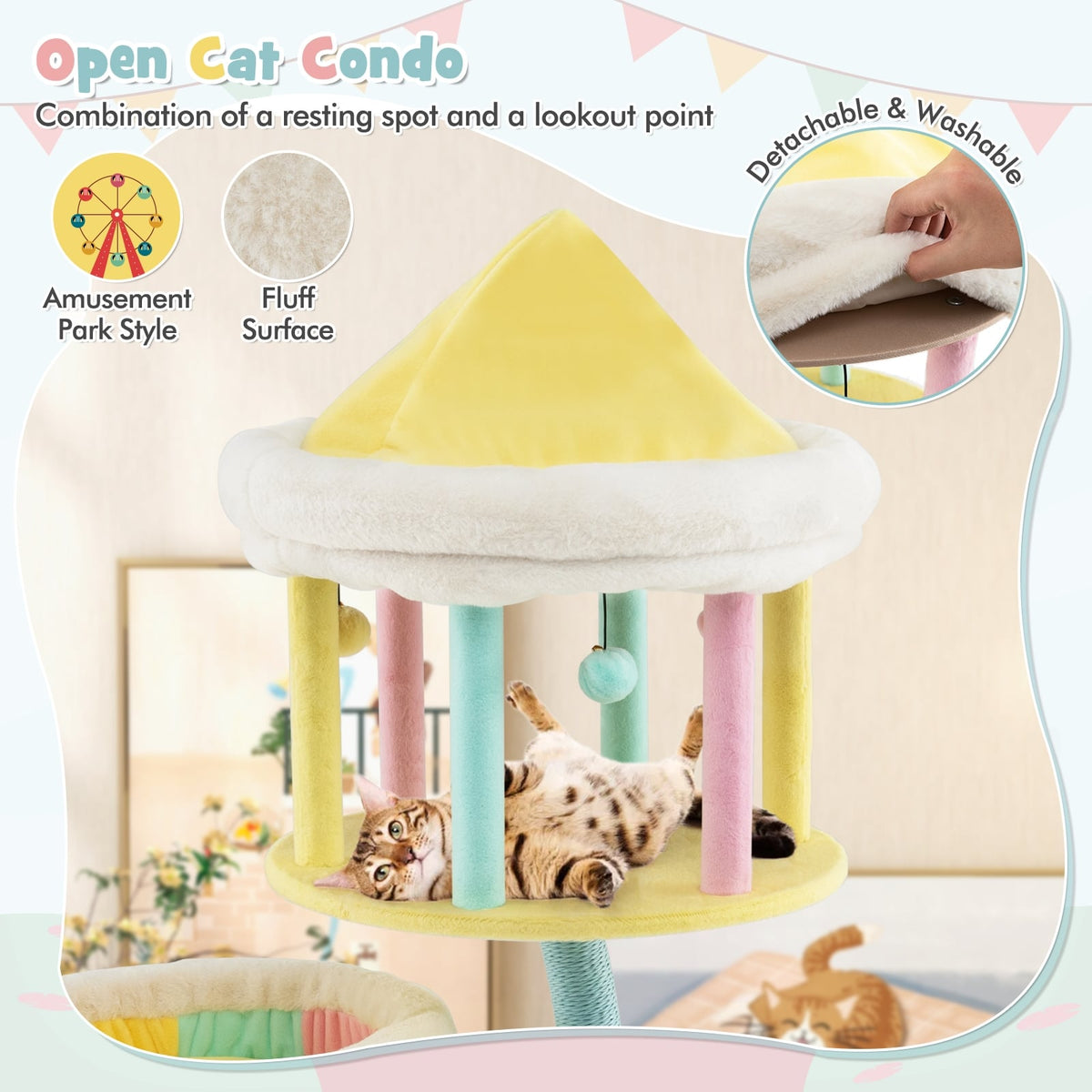 Multi-Layer Cat Tree with 2 Removable Perches Scratching Posts-Color-Cat Trees & Scratchers-DECOROLALA