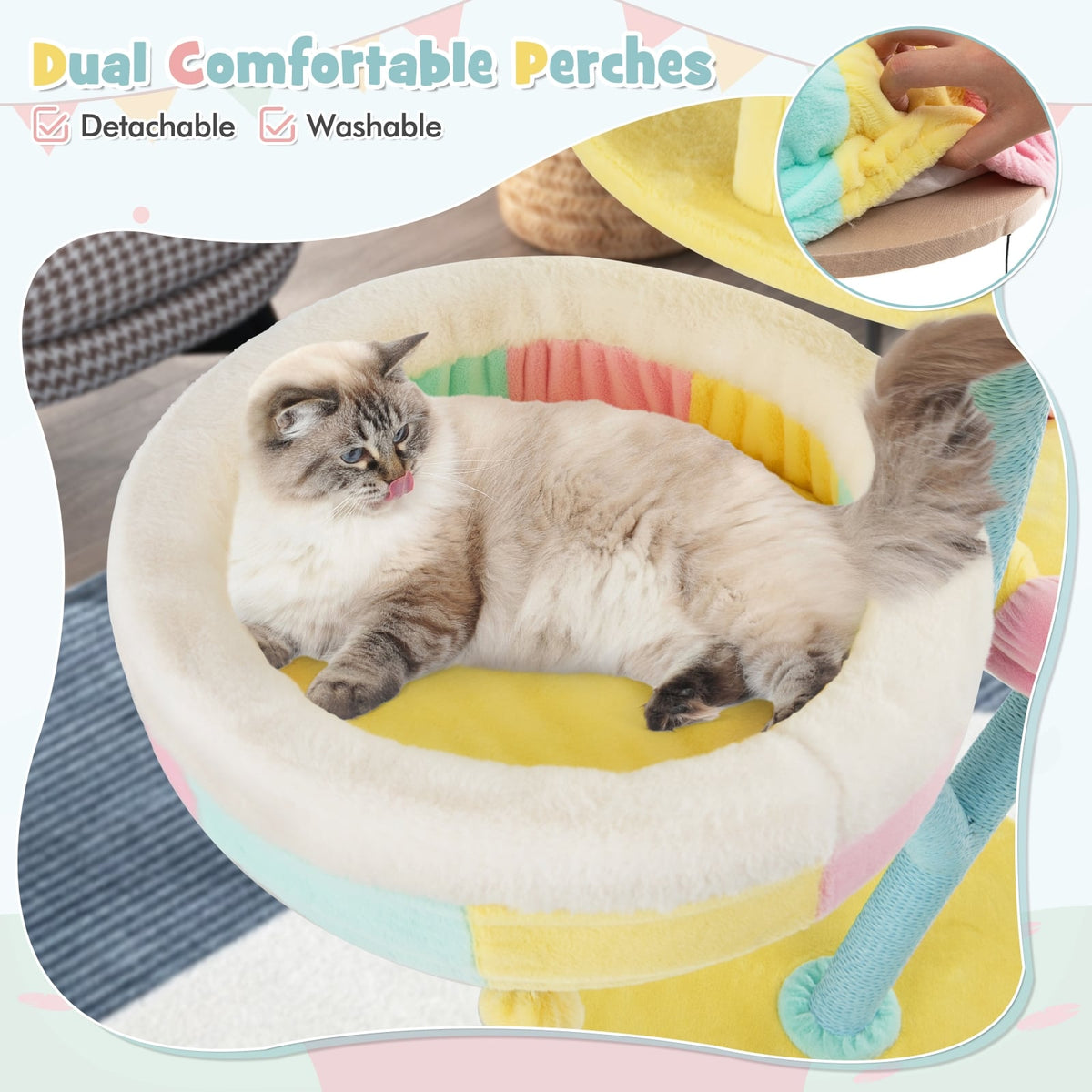 Multi-Layer Cat Tree with 2 Removable Perches Scratching Posts-Color-Cat Trees & Scratchers-DECOROLALA