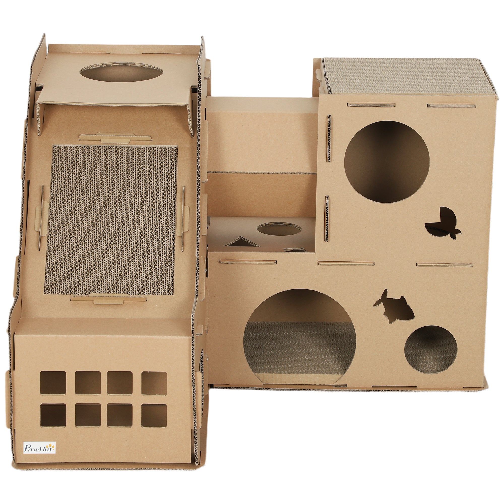 Multi-Level Cardboard Cat House with Scratching Pads - Brown-Cats-DECOROLALA