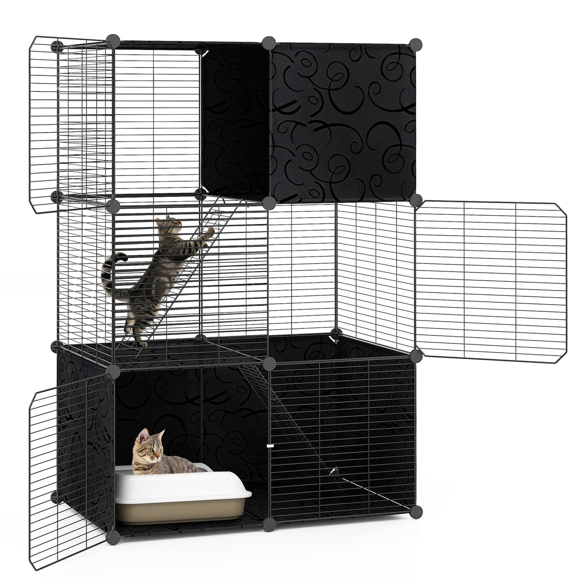 Multi-Level Cat Tower with 2-Door Condo and Hammock-Black-Cat Houses-DECOROLALA
