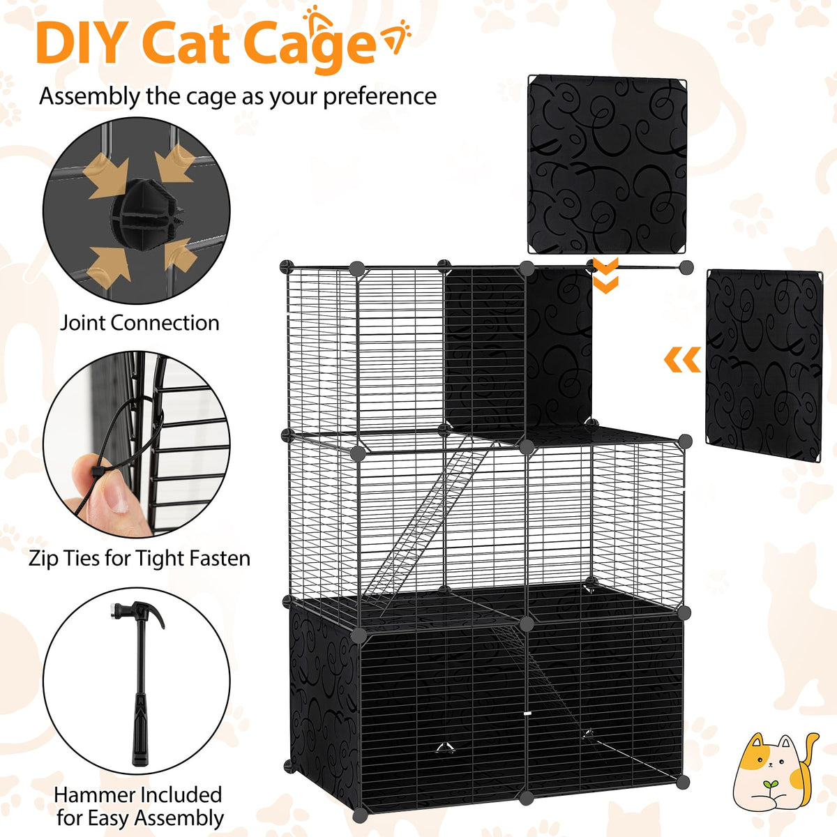 Multi-Level Cat Tower with 2-Door Condo and Hammock-Black-Cat Houses-DECOROLALA