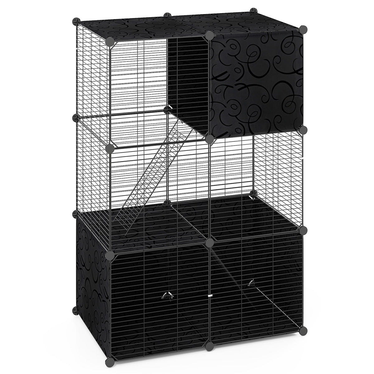 Multi-Level Cat Tower with 2-Door Condo and Hammock-Black-Cat Houses-DECOROLALA