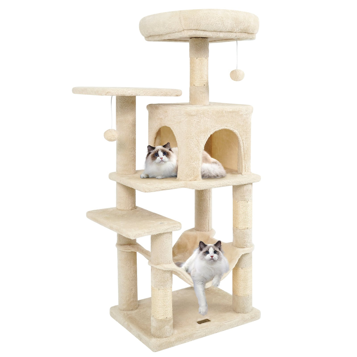 Multi-Level Cat Tower with 2-Door Condo and Padded Top Perch-Beige-Cat Trees & Scratchers-DECOROLALA