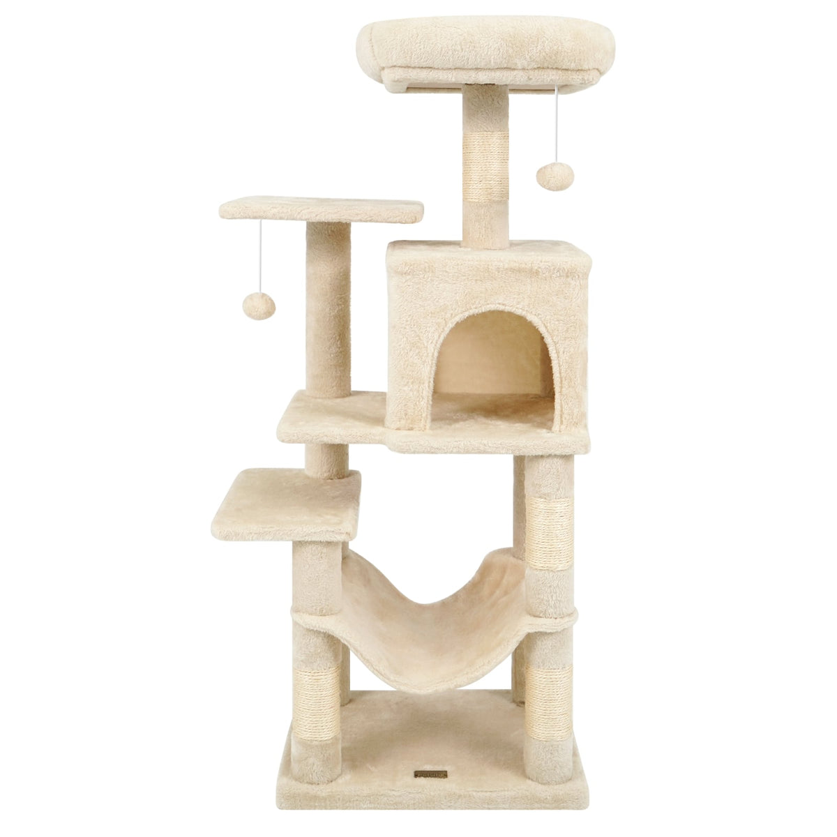 Multi-Level Cat Tower with 2-Door Condo and Padded Top Perch-Beige-Cat Trees & Scratchers-DECOROLALA