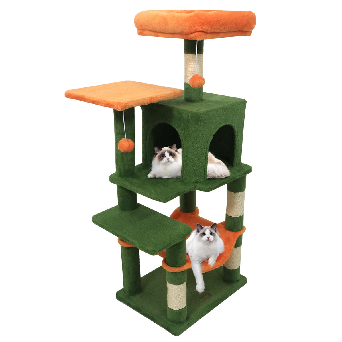 Multi-Level Cat Tower with 2-Door Condo and Padded Top Perch-Green-Cat Trees & Scratchers-DECOROLALA