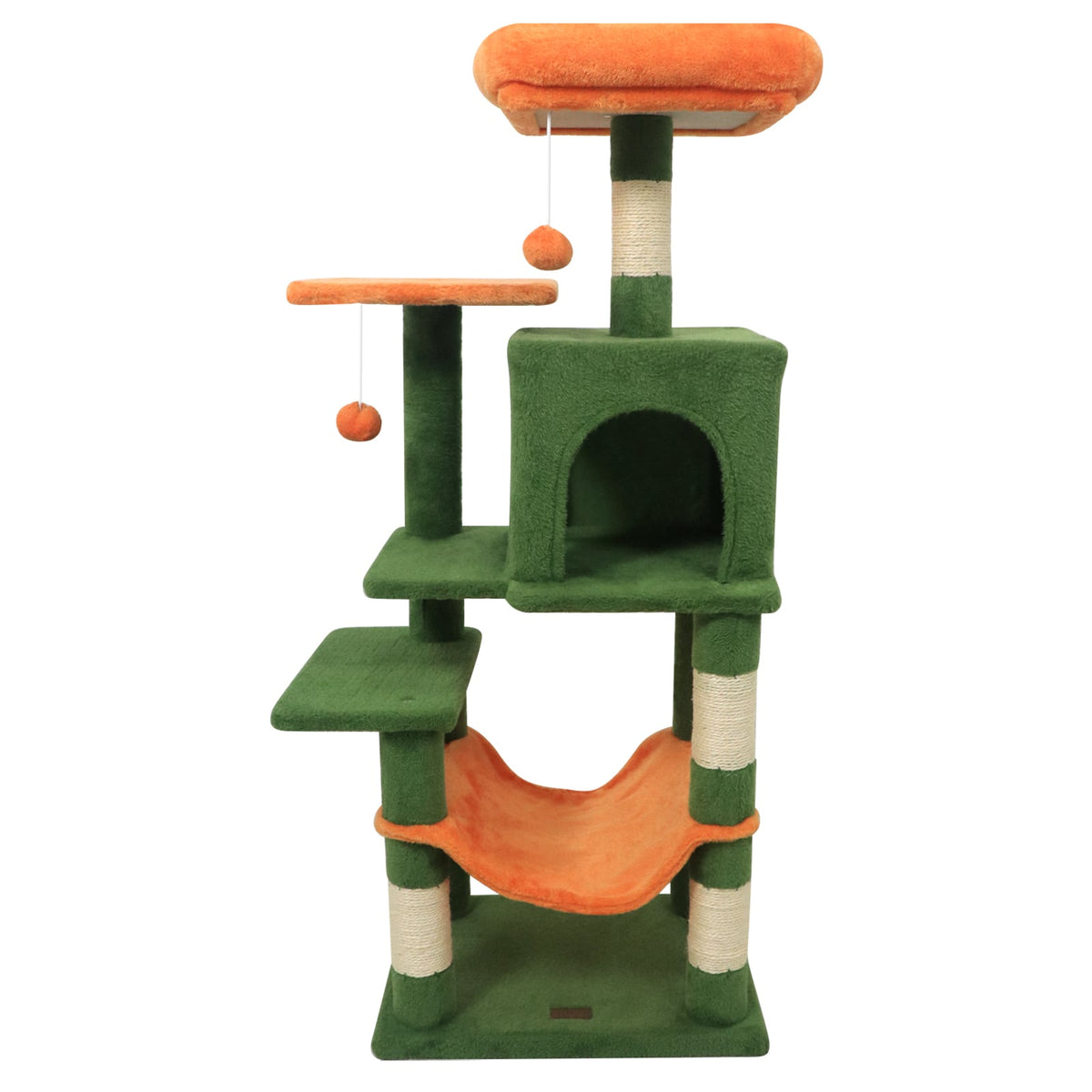 Multi-Level Cat Tower with 2-Door Condo and Padded Top Perch-Green-Cat Trees & Scratchers-DECOROLALA