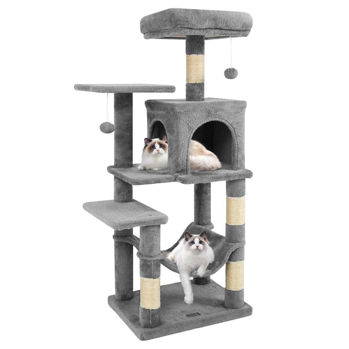 Multi-Level Cat Tower with 2-Door Condo and Padded Top Perch-Light Gray-Cat Trees & Scratchers-DECOROLALA