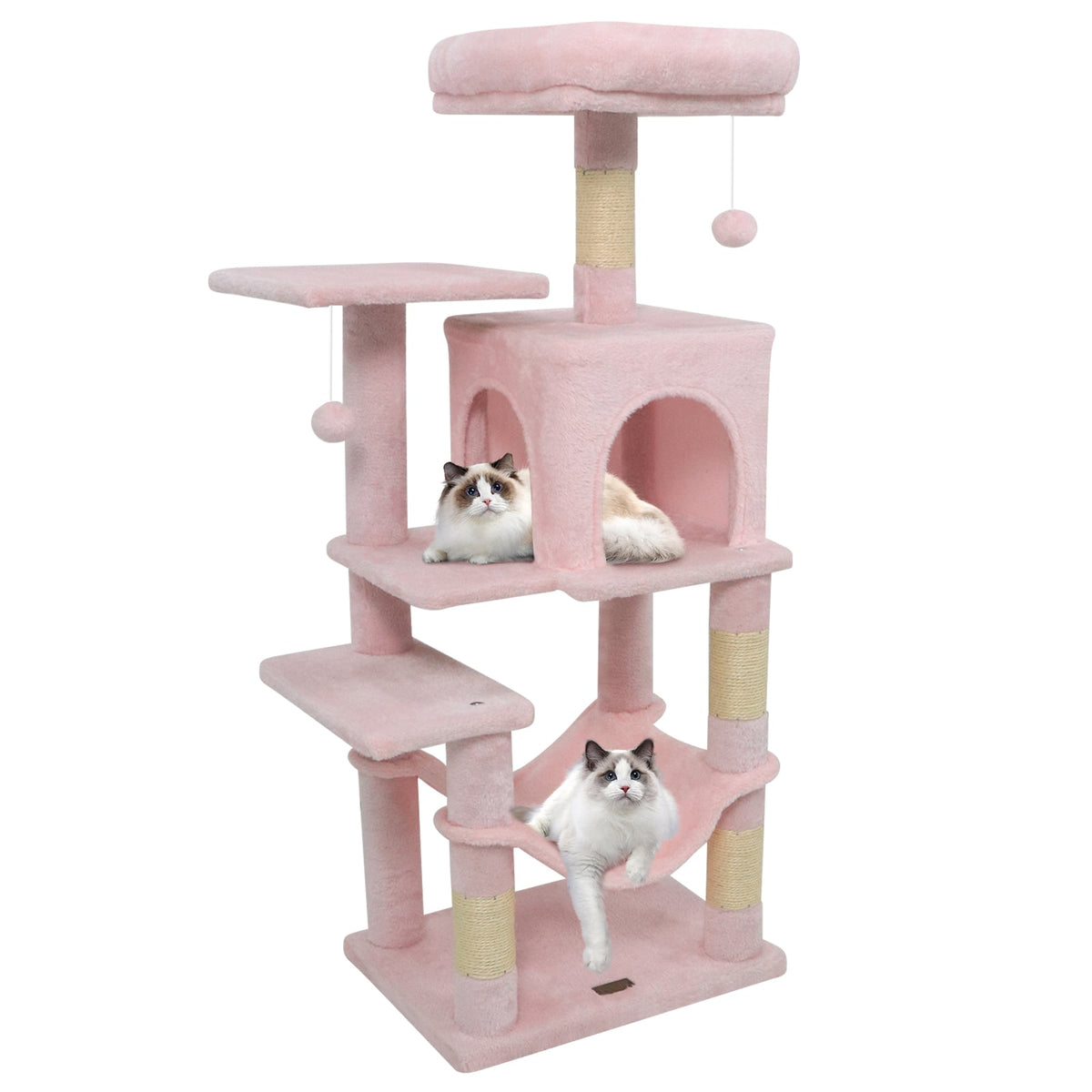 Multi-Level Cat Tower with 2-Door Condo and Padded Top Perch-Pink-Cat Trees & Scratchers-DECOROLALA