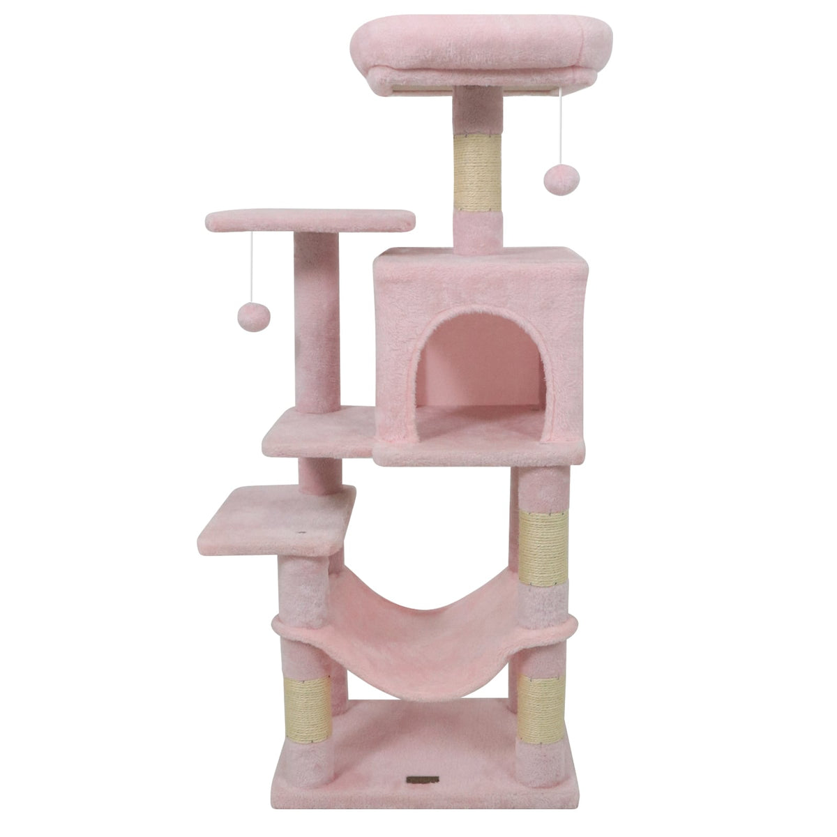 Multi-Level Cat Tower with 2-Door Condo and Padded Top Perch-Pink-Cat Trees & Scratchers-DECOROLALA