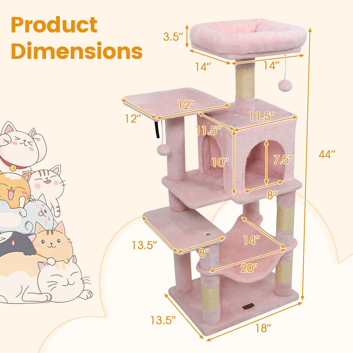 Multi-Level Cat Tower with 2-Door Condo and Padded Top Perch-Pink-Cat Trees & Scratchers-DECOROLALA