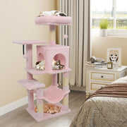 Multi-Level Cat Tower with 2-Door Condo and Padded Top Perch-Pink-Cat Trees & Scratchers-DECOROLALA