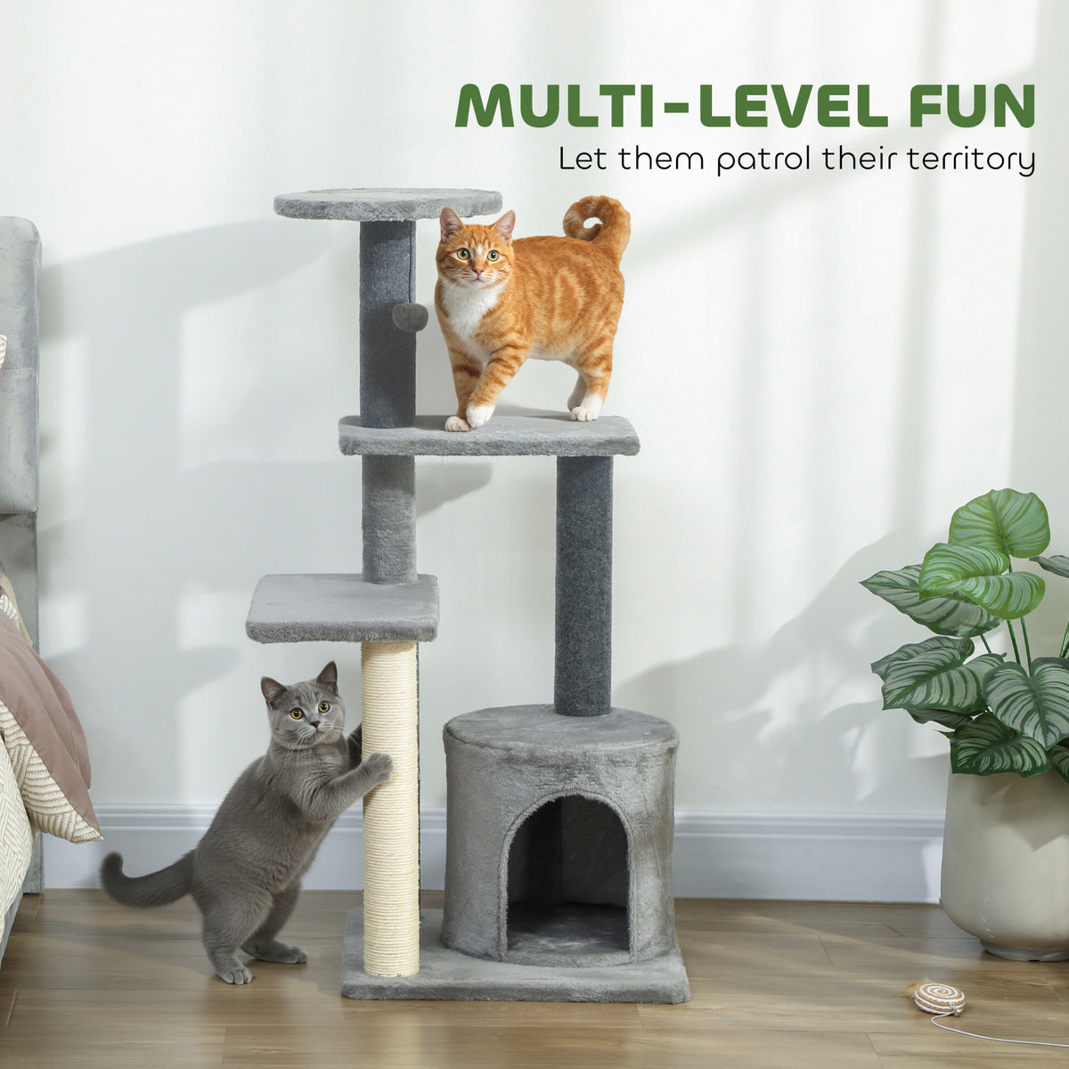 Multi-Level Cat Tree with Sisal Scratching Post - Grey 41"H-Cats-DECOROLALA