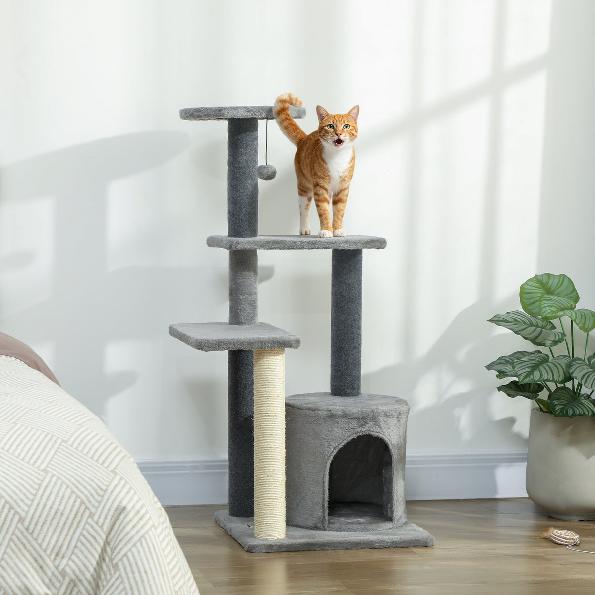Multi-Level Cat Tree with Sisal Scratching Post - Grey 41"H-Cats-DECOROLALA