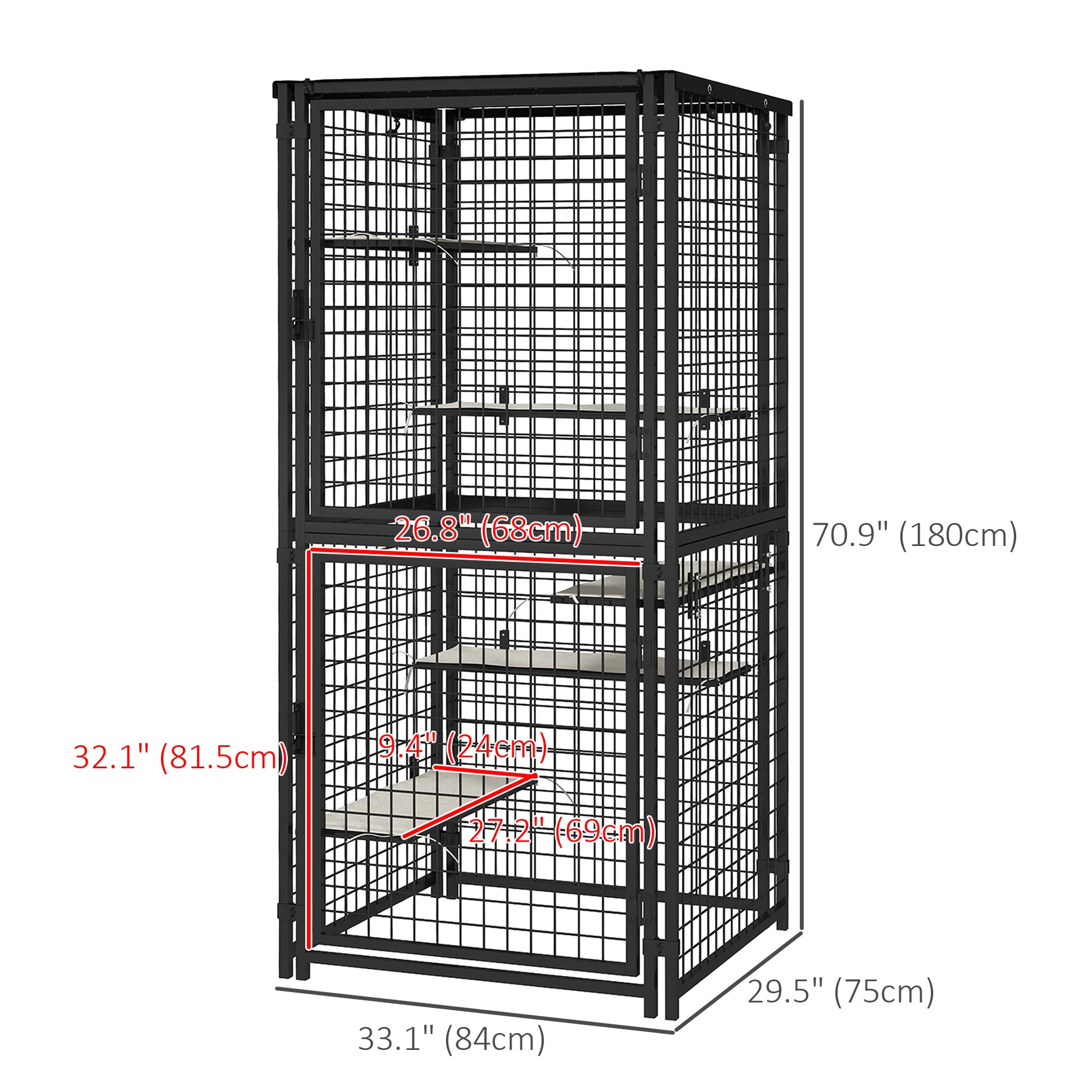 Multi-Level Outdoor Steel Catio Enclosure - Black 71"-DECOROLALA