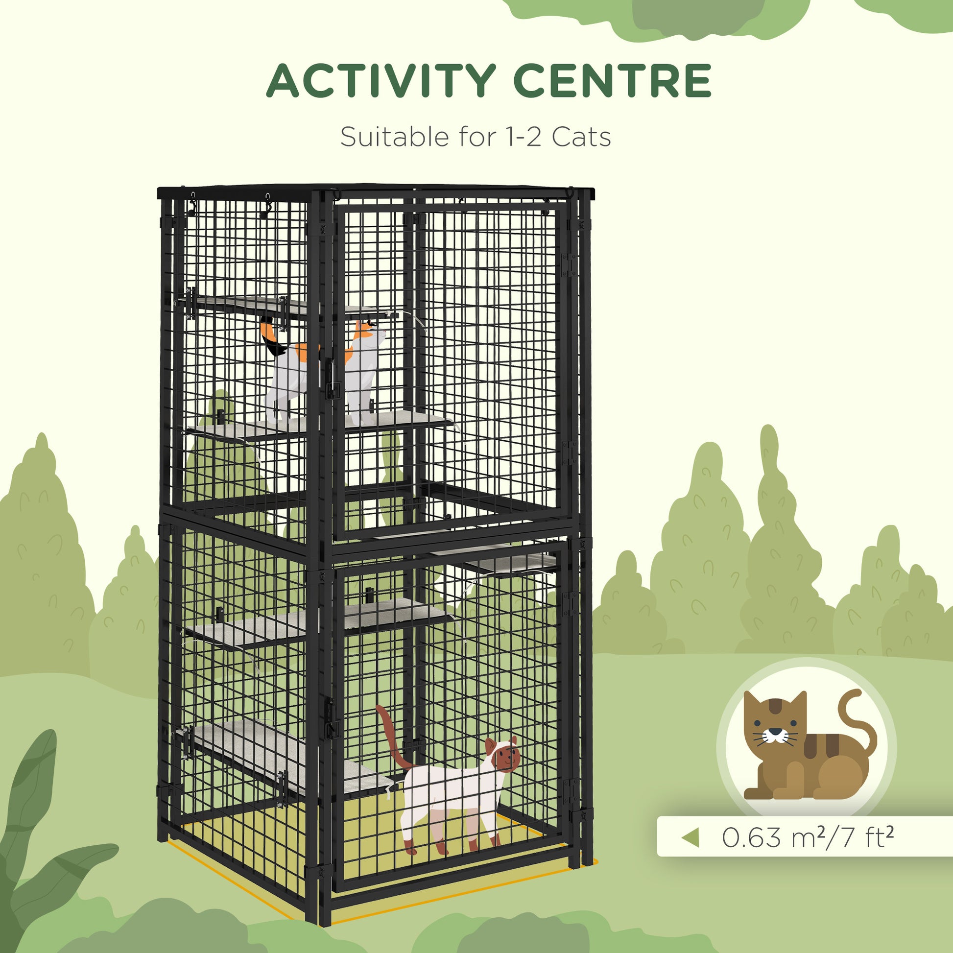 Multi-Level Outdoor Steel Catio Enclosure - Black 71"-DECOROLALA