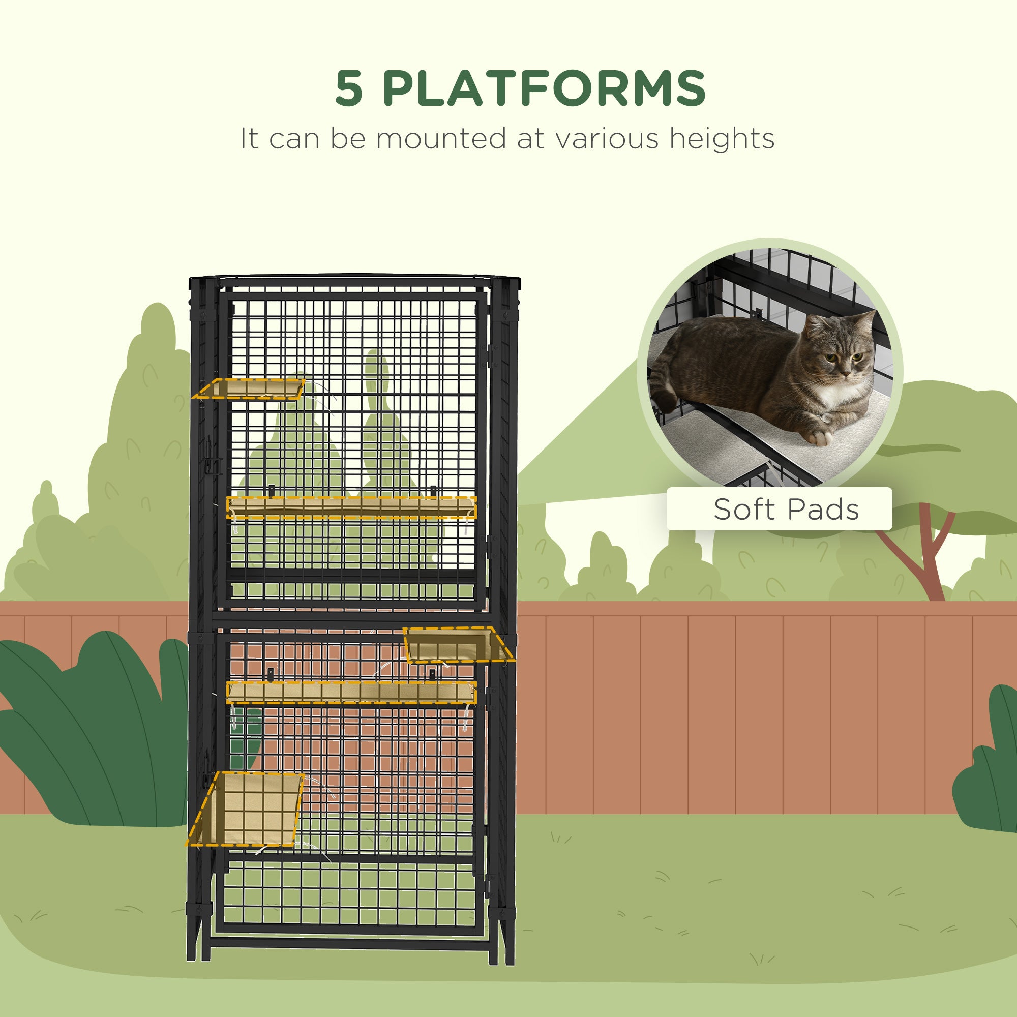Multi-Level Outdoor Steel Catio Enclosure - Black 71"-DECOROLALA