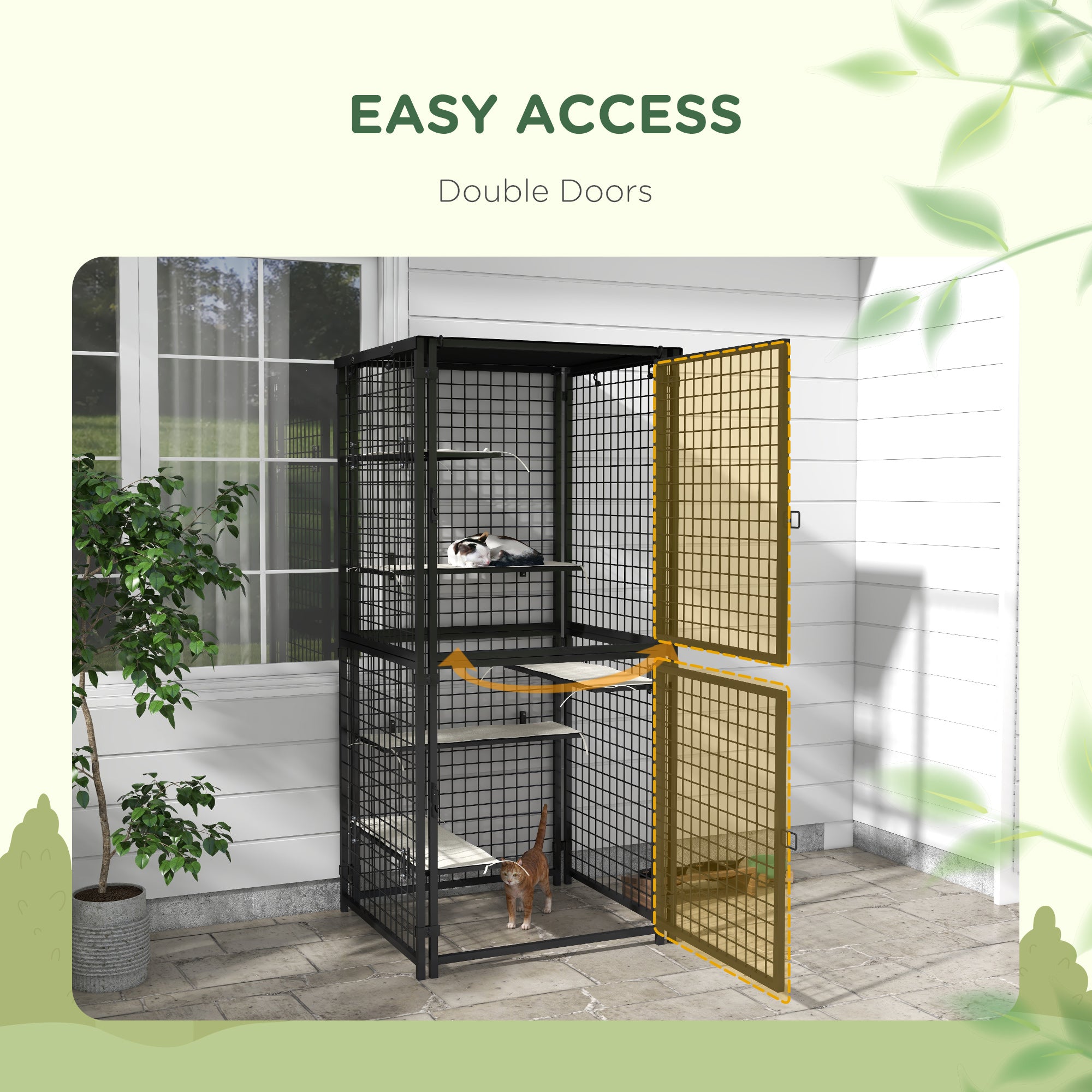 Multi-Level Outdoor Steel Catio Enclosure - Black 71"-DECOROLALA
