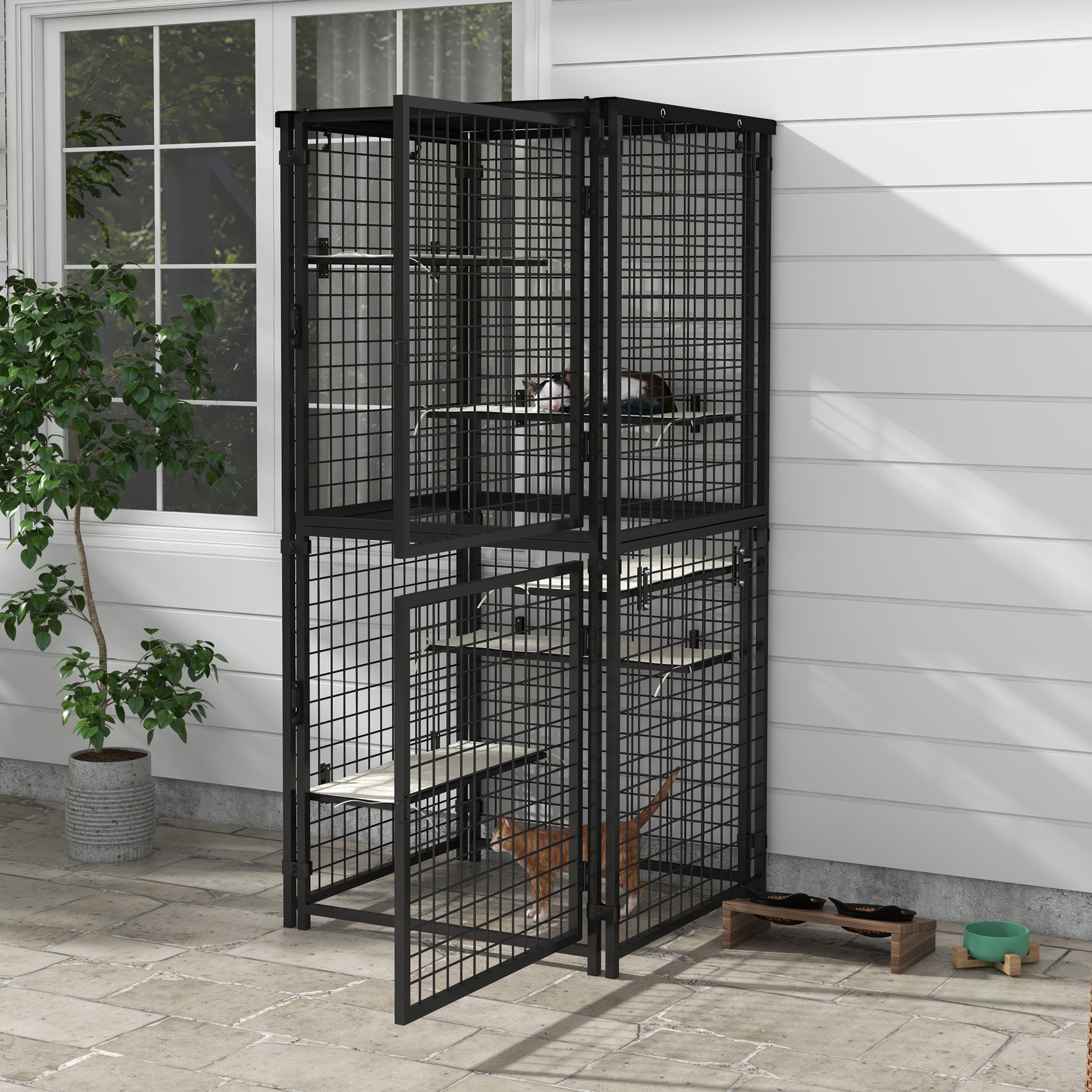 Multi-Level Outdoor Steel Catio Enclosure - Black 71"-DECOROLALA