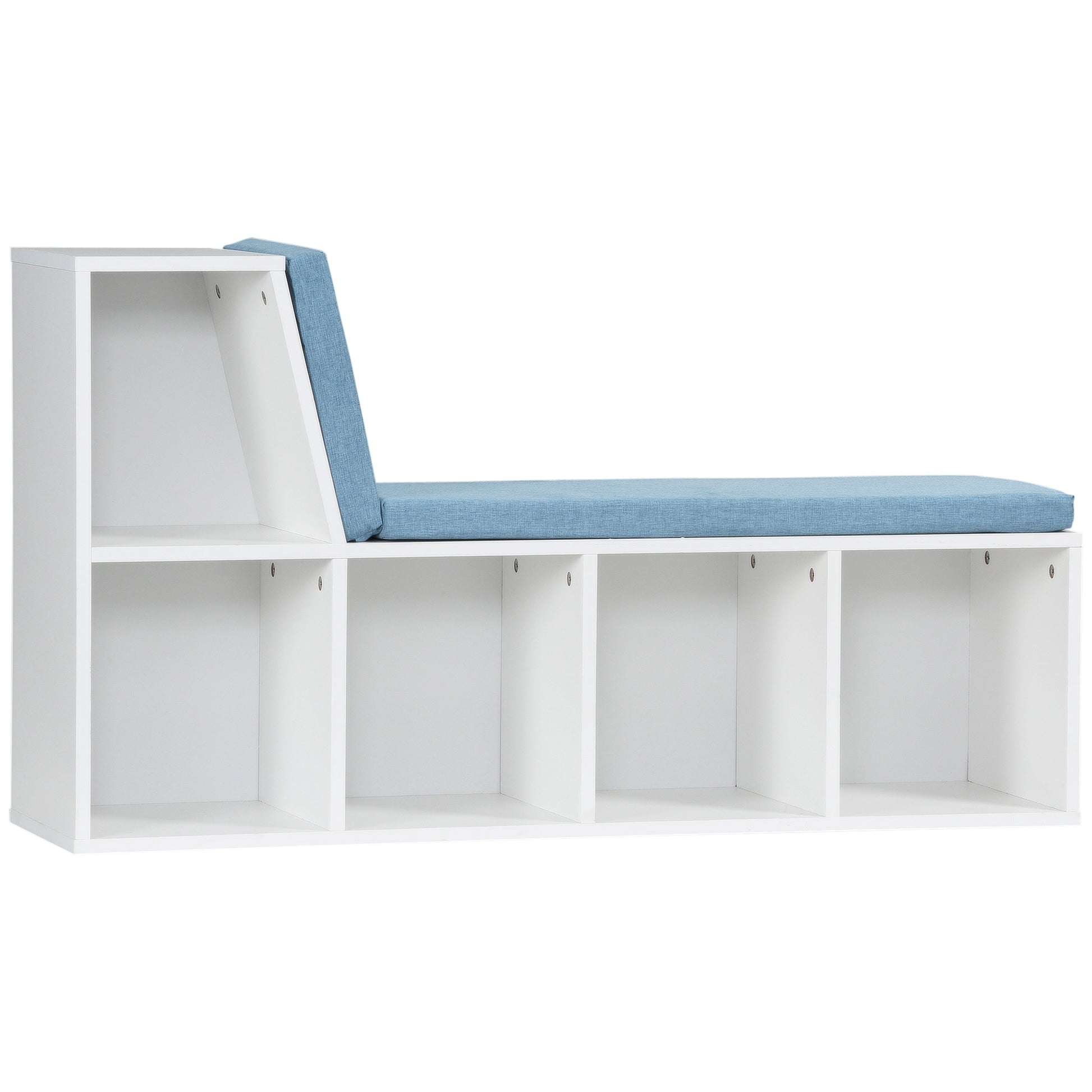 Multi-Purpose Bookshelf with 5 Cubes, 5-Cubby Bookcase with Cushioned Reading Nook and Storage Shelves, Blue-Home Furnishings > Storage & Organization > Bookshelves & Bookcases > Small Bookshelves-DECOROLALA