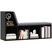 Multi-Purpose Bookshelf with 5 Cubes, 5-Cubby Bookcase with Cushioned Reading Nook and Storage Shelves, Distressed Black-Home Furnishings > Storage & Organization > Bookshelves & Bookcases-DECOROLALA