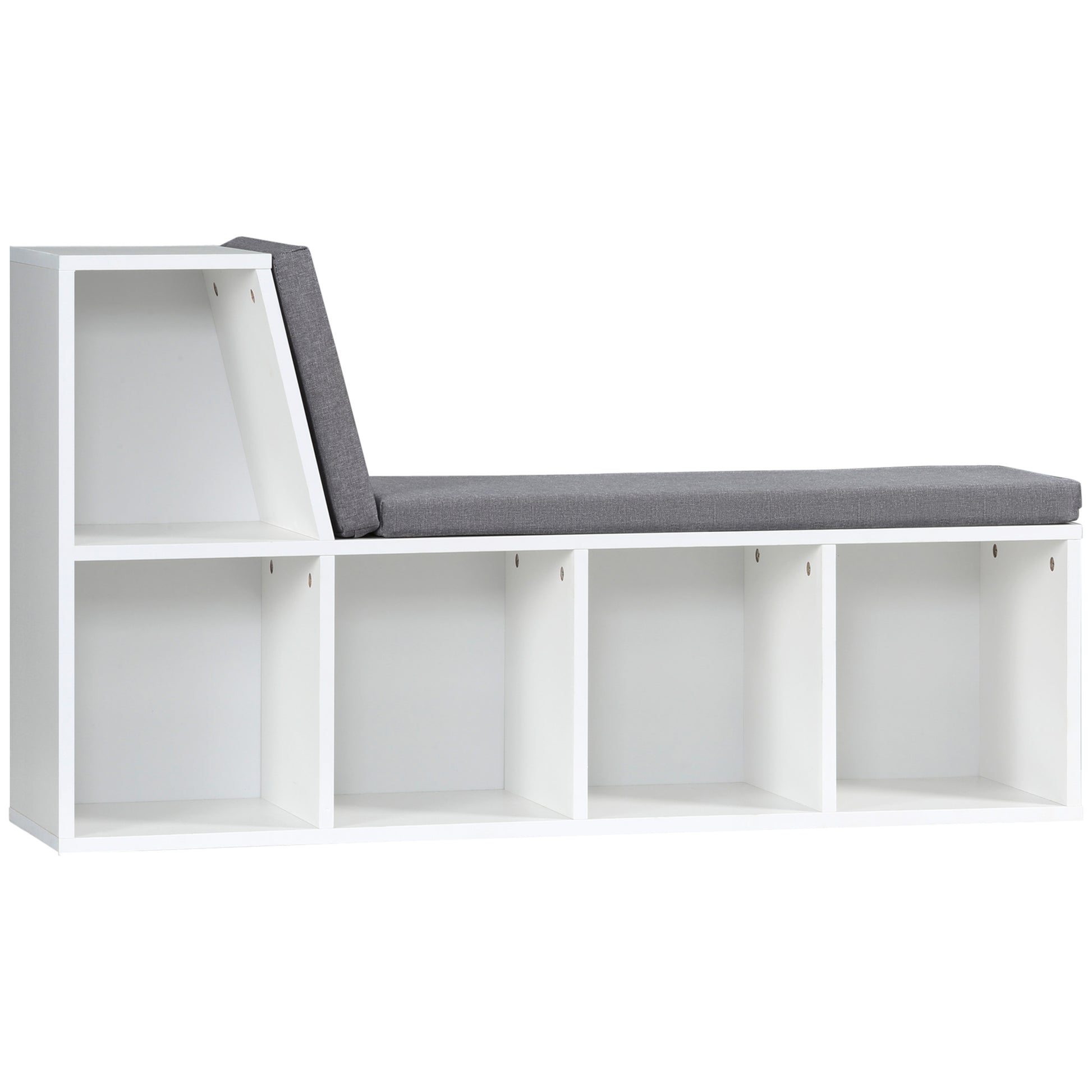 Multi-Purpose Bookshelf with 5 Cubes, 5-Cubby Bookcase with Cushioned Reading Nook and Storage Shelves, Grey-Home Furnishings > Storage & Organization > Bookshelves & Bookcases > Small Bookshelves-DECOROLALA
