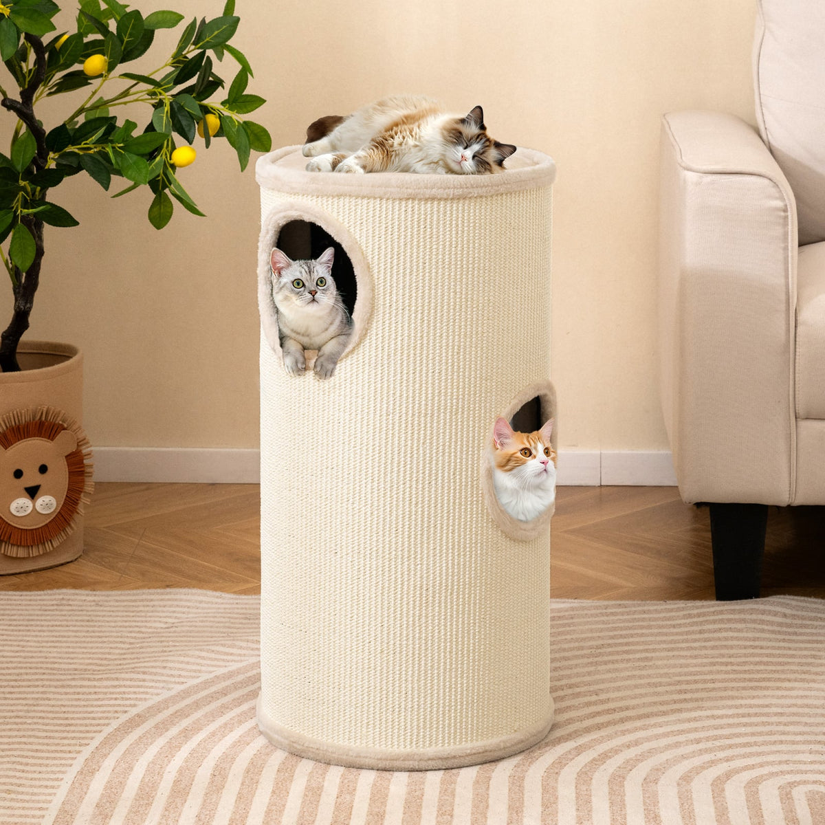 Multi-level Cat House with Sisal Scratching Pad-Beige-Cat Houses-DECOROLALA