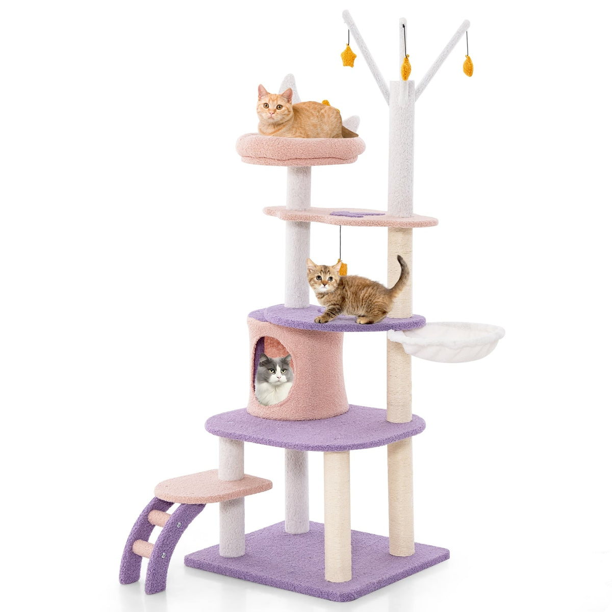 Multi-level Cat Tower with Sisal Covered Scratching Posts-M-Cat Trees & Scratchers-DECOROLALA