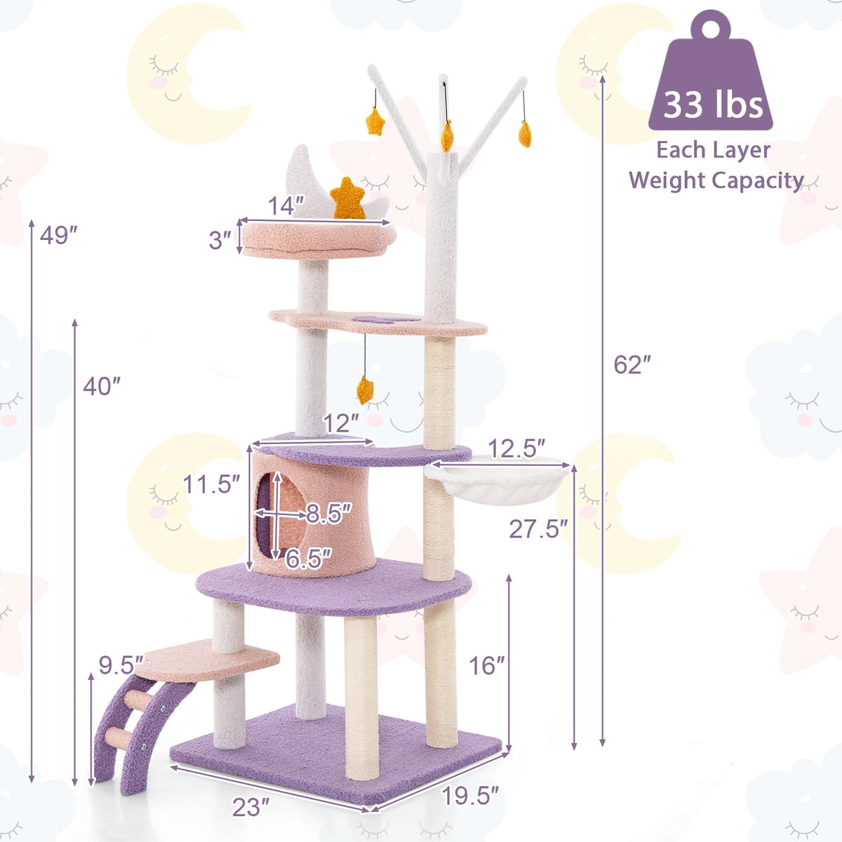 Multi-level Cat Tower with Sisal Covered Scratching Posts-M-Cat Trees & Scratchers-DECOROLALA