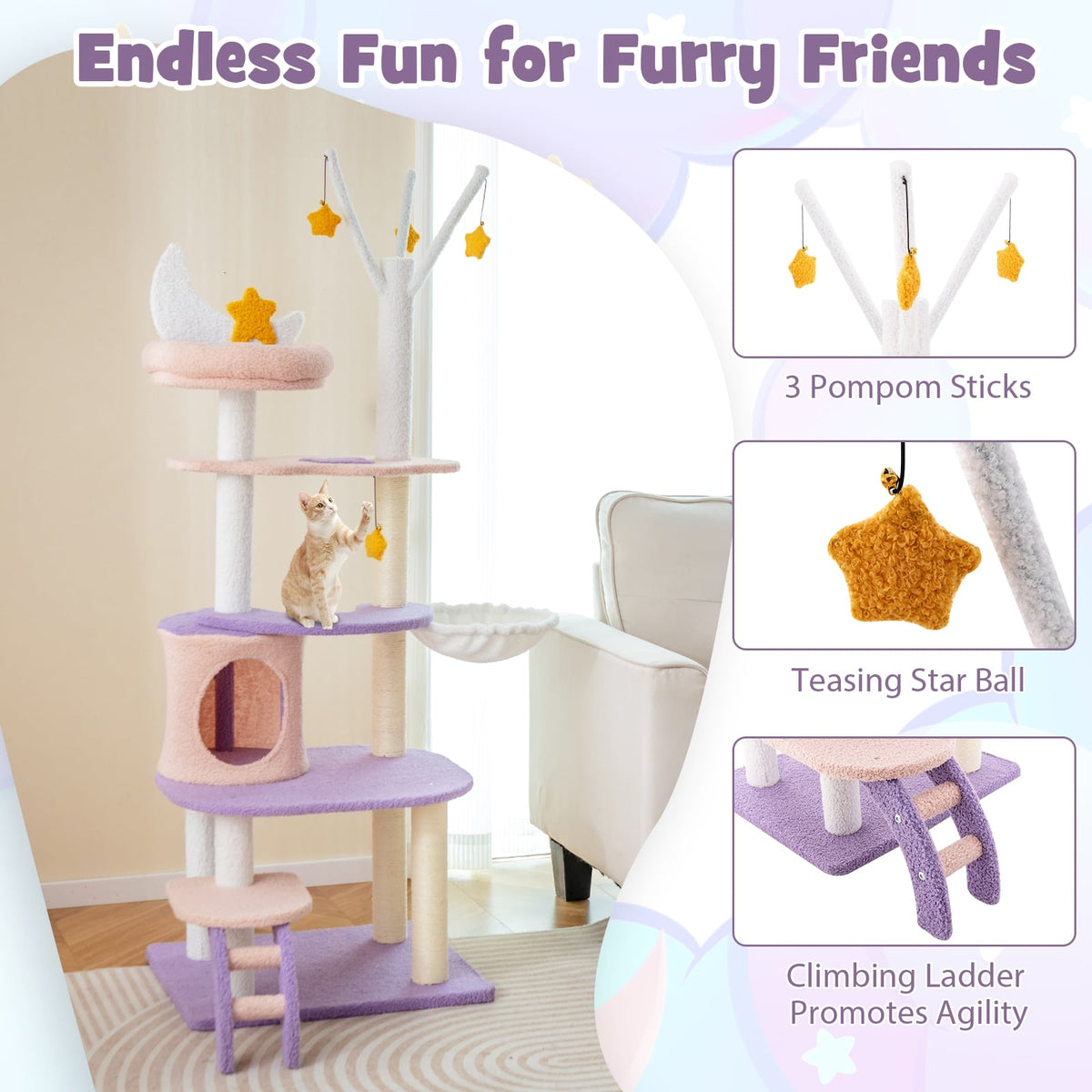 Multi-level Cat Tower with Sisal Covered Scratching Posts-M-Cat Trees & Scratchers-DECOROLALA