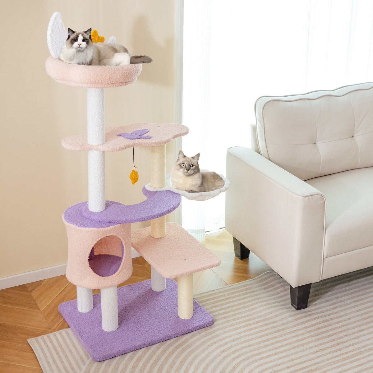 Multi-level Cat Tower with Sisal Covered Scratching Posts-S-Cat Trees & Scratchers-DECOROLALA