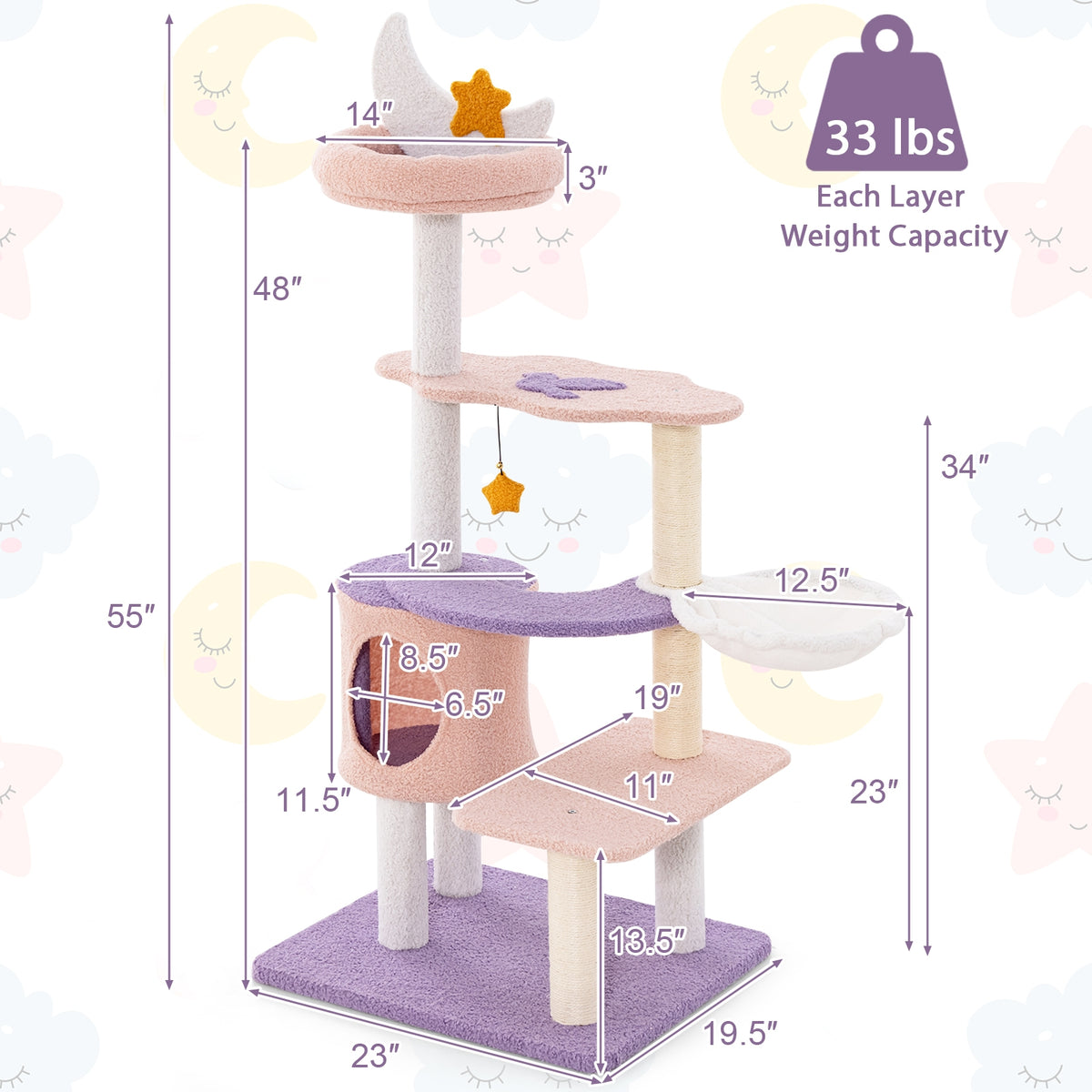 Multi-level Cat Tower with Sisal Covered Scratching Posts-S-Cat Trees & Scratchers-DECOROLALA