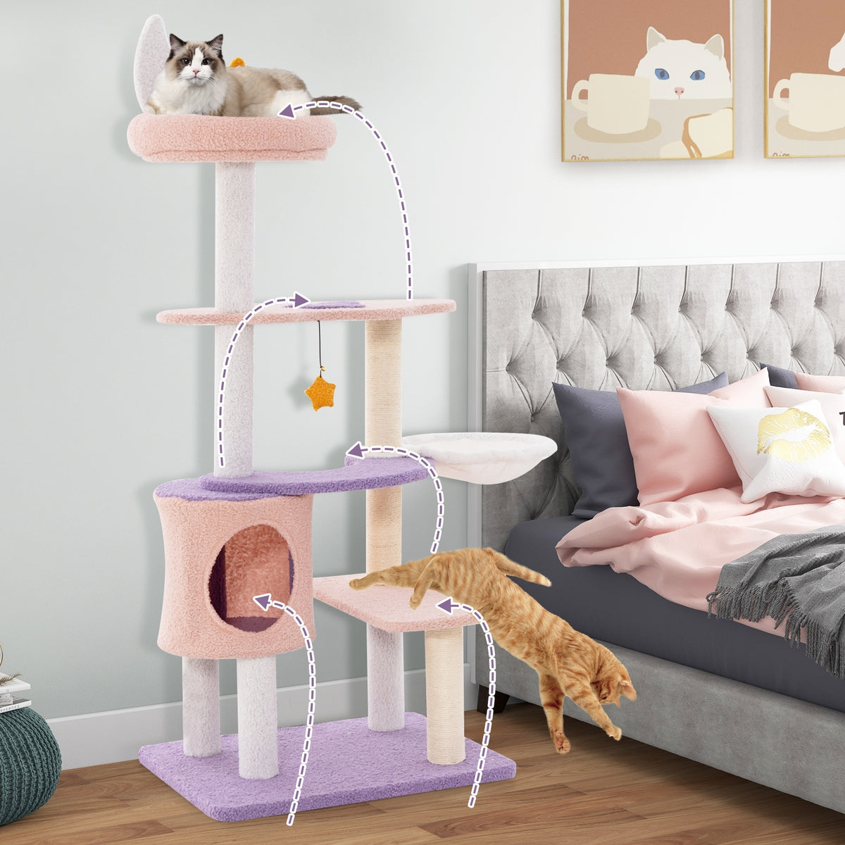 Multi-level Cat Tower with Sisal Covered Scratching Posts-S-Cat Trees & Scratchers-DECOROLALA