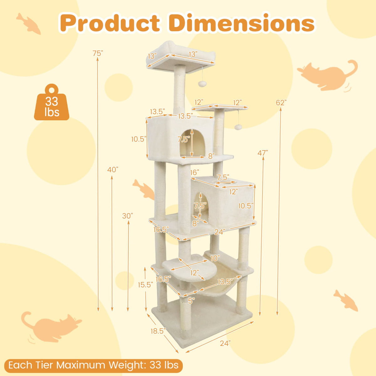 Multi-level Cat Tree Modern Cat Tower with Upholstered Perch and 2 Cat Condo-Beige-Cat Trees & Scratchers-DECOROLALA