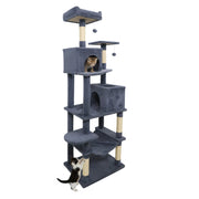 Multi-level Cat Tree Modern Cat Tower with Upholstered Perch and 2 Cat Condo-Dark Gray-Cat Trees & Scratchers-DECOROLALA