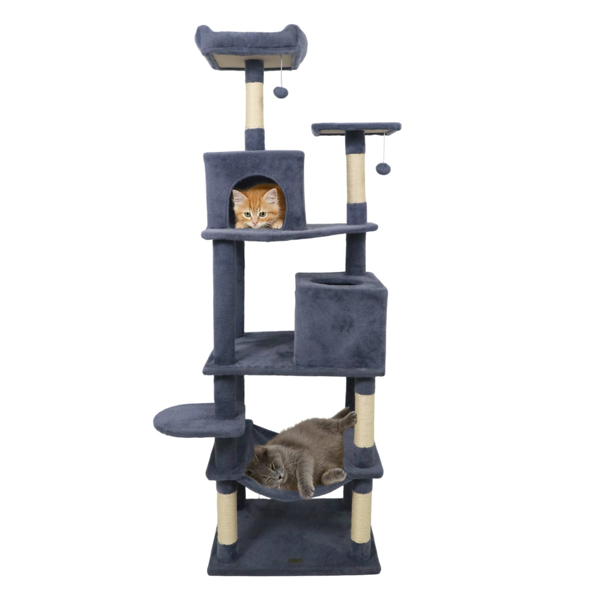 Multi-level Cat Tree Modern Cat Tower with Upholstered Perch and 2 Cat Condo-Dark Gray-Cat Trees & Scratchers-DECOROLALA