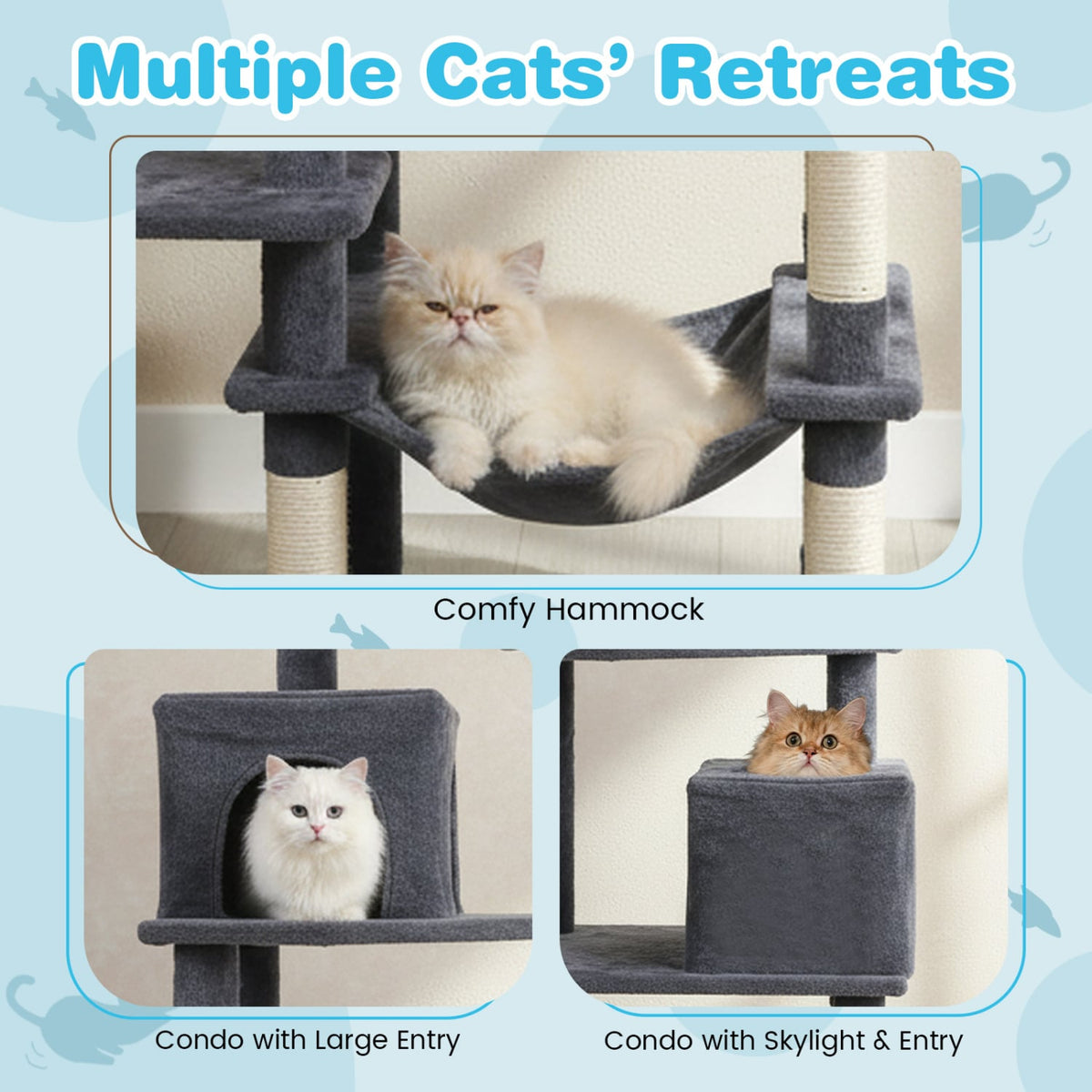 Multi-level Cat Tree Modern Cat Tower with Upholstered Perch and 2 Cat Condo-Dark Gray-Cat Trees & Scratchers-DECOROLALA