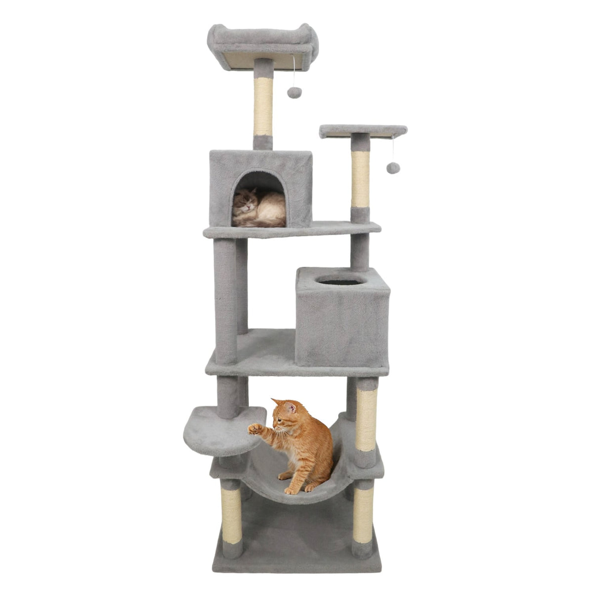Multi-level Cat Tree Modern Cat Tower with Upholstered Perch and 2 Cat Condo-Gray-Cat Trees & Scratchers-DECOROLALA
