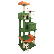 Multi-level Cat Tree Modern Cat Tower with Upholstered Perch and 2 Cat Condo-Green-Cat Trees & Scratchers-DECOROLALA
