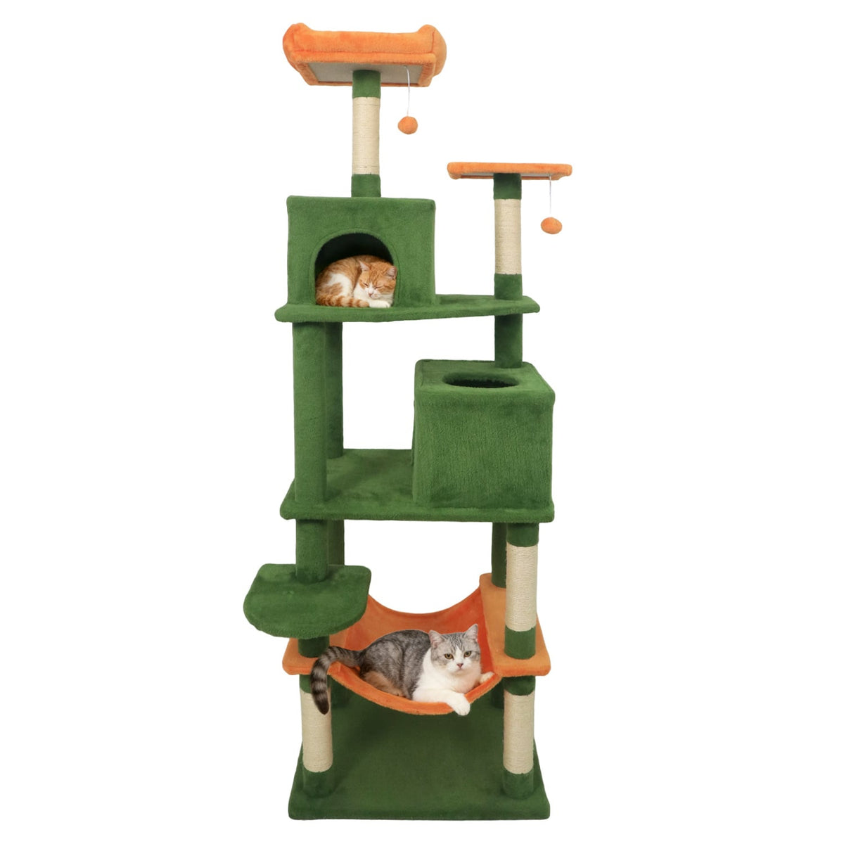 Multi-level Cat Tree Modern Cat Tower with Upholstered Perch and 2 Cat Condo-Green-Cat Trees & Scratchers-DECOROLALA