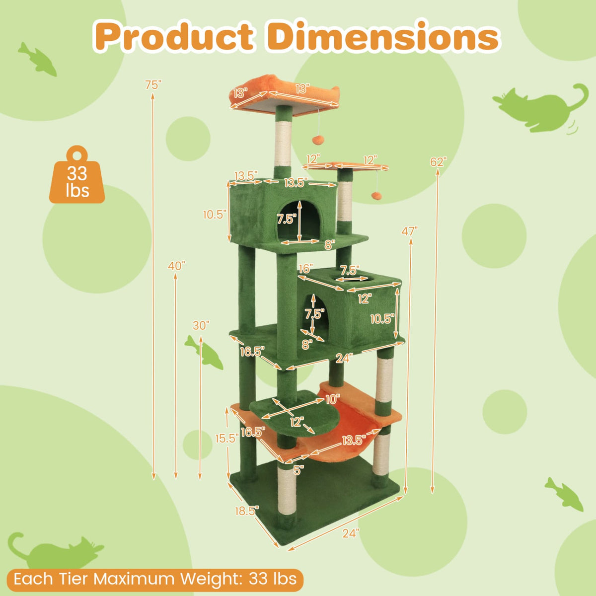 Multi-level Cat Tree Modern Cat Tower with Upholstered Perch and 2 Cat Condo-Green-Cat Trees & Scratchers-DECOROLALA