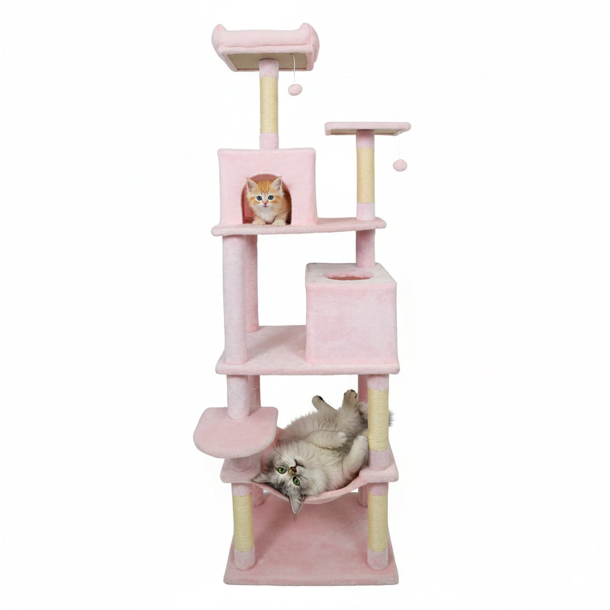 Multi-level Cat Tree Modern Cat Tower with Upholstered Perch and 2 Cat Condo-Pink-Cat Trees & Scratchers-DECOROLALA