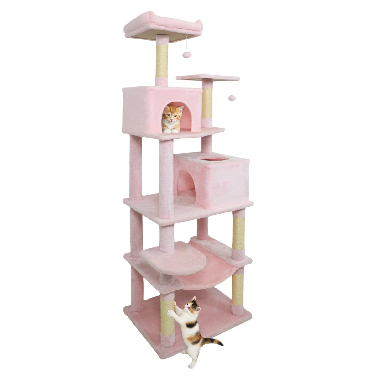 Multi-level Cat Tree Modern Cat Tower with Upholstered Perch and 2 Cat Condo-Pink-Cat Trees & Scratchers-DECOROLALA