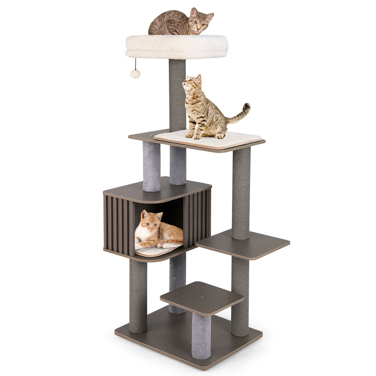 Multi-level Cat Tree for Indoor Cat 59.5 inch Tall Cat Tower with Cushion Top Perch-Gray-Cat Trees & Scratchers-DECOROLALA