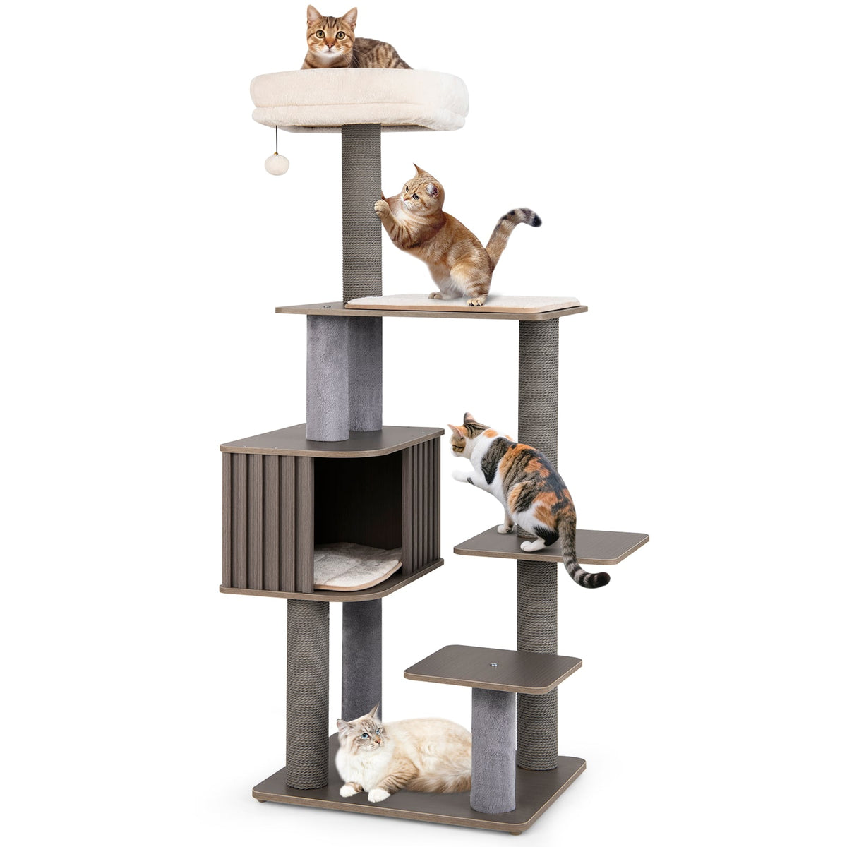 Multi-level Cat Tree for Indoor Cat 59.5 inch Tall Cat Tower with Cushion Top Perch-Gray-Cat Trees & Scratchers-DECOROLALA