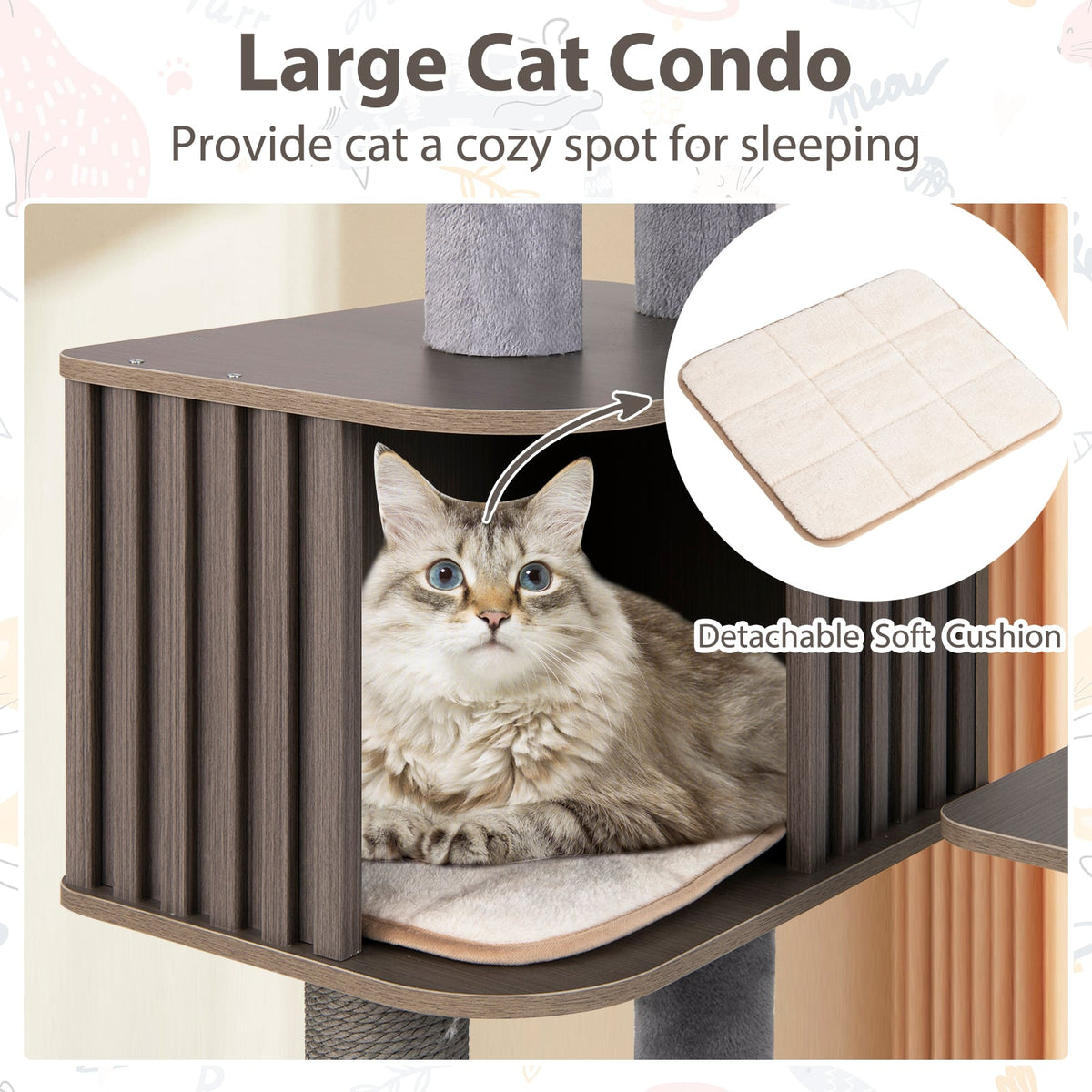 Multi-level Cat Tree for Indoor Cat 59.5 inch Tall Cat Tower with Cushion Top Perch-Gray-Cat Trees & Scratchers-DECOROLALA