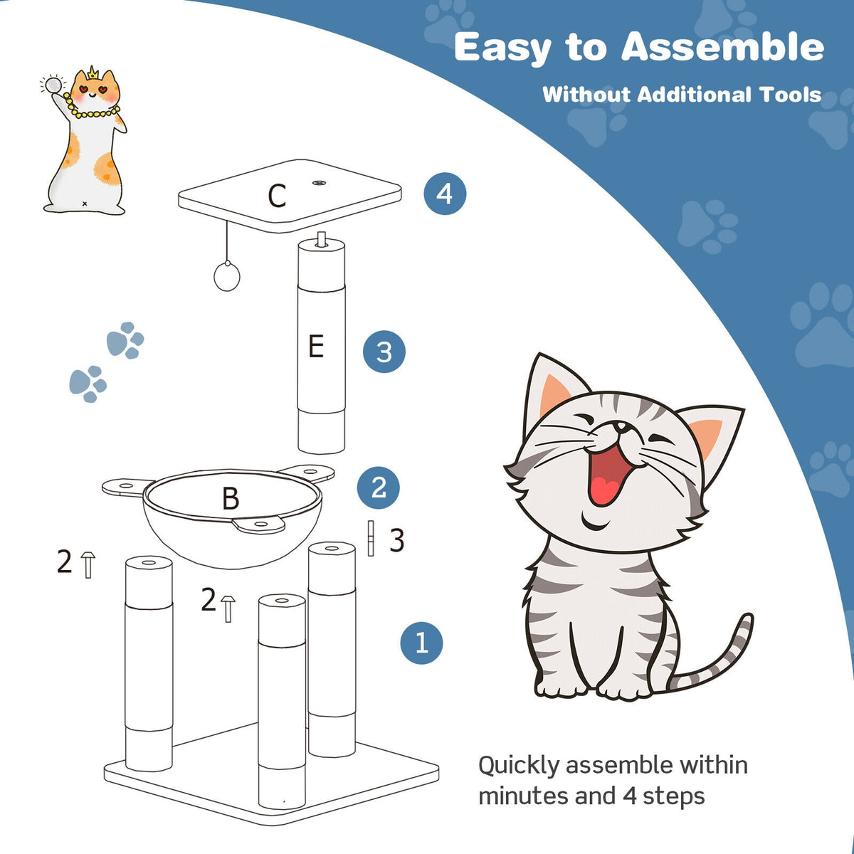 Multi-level Cat Tree with Scratching Posts and Cat Hammock-Blue-Cat Trees & Scratchers-DECOROLALA