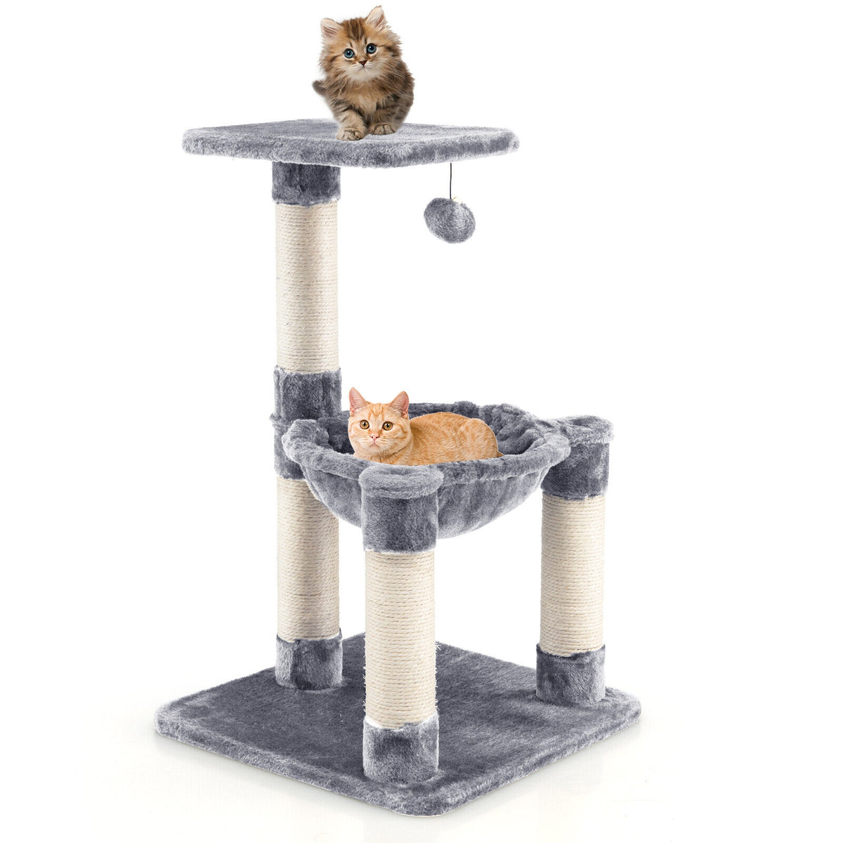 Multi-level Cat Tree with Scratching Posts and Cat Hammock-Gray-Cat Trees & Scratchers-DECOROLALA