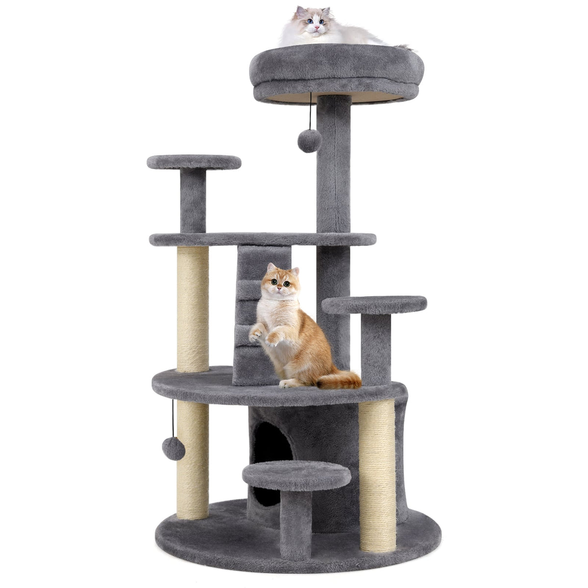 Multi-level Kitty Tower with Condo and Climbing Ladder-Gray-Cat Trees & Scratchers-DECOROLALA