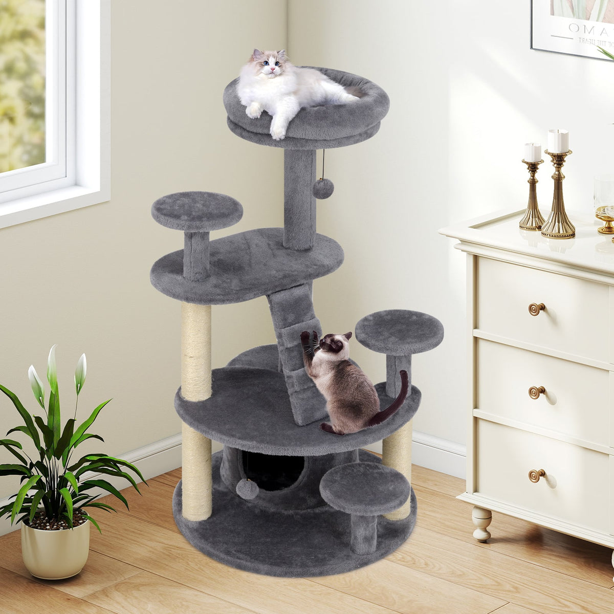 Multi-level Kitty Tower with Condo and Climbing Ladder-Gray-Cat Trees & Scratchers-DECOROLALA